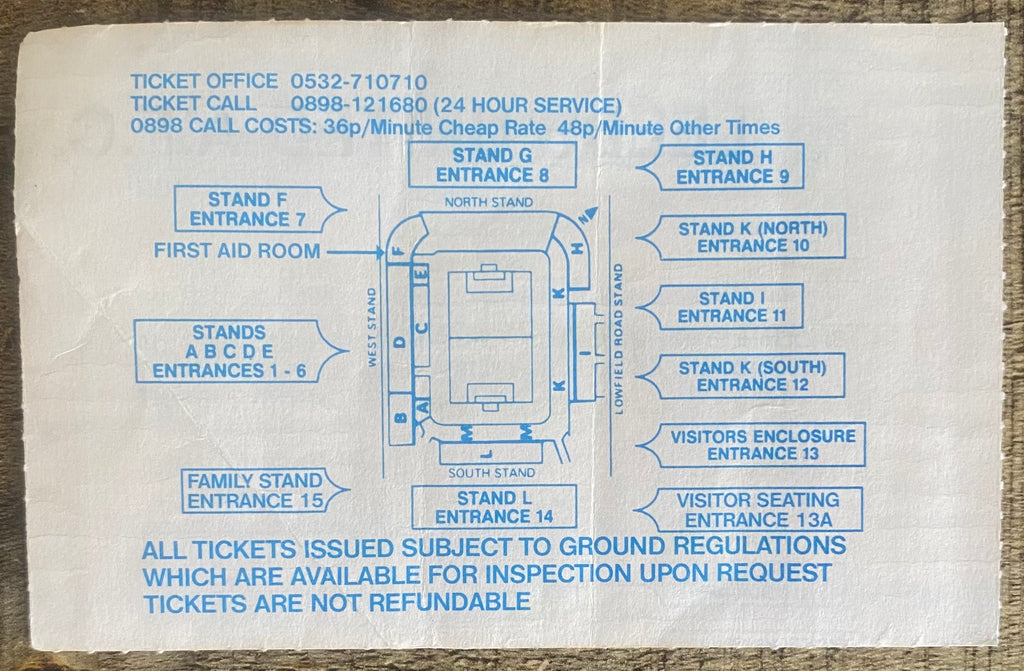 1991/92 ORIGINAL DIVISION 1 TICKET LEEDS UNITED V EVERTON