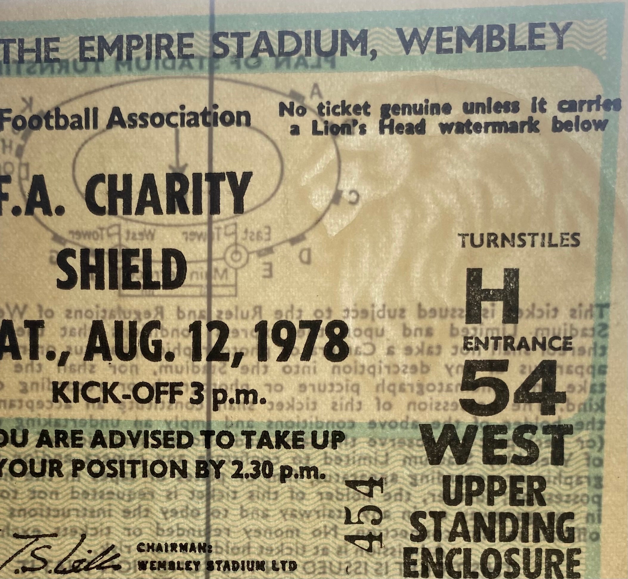 1978 ORIGINAL CHARITY SHIELD TICKET IPSWICH TOWN V NOTTINGHAM FOREST