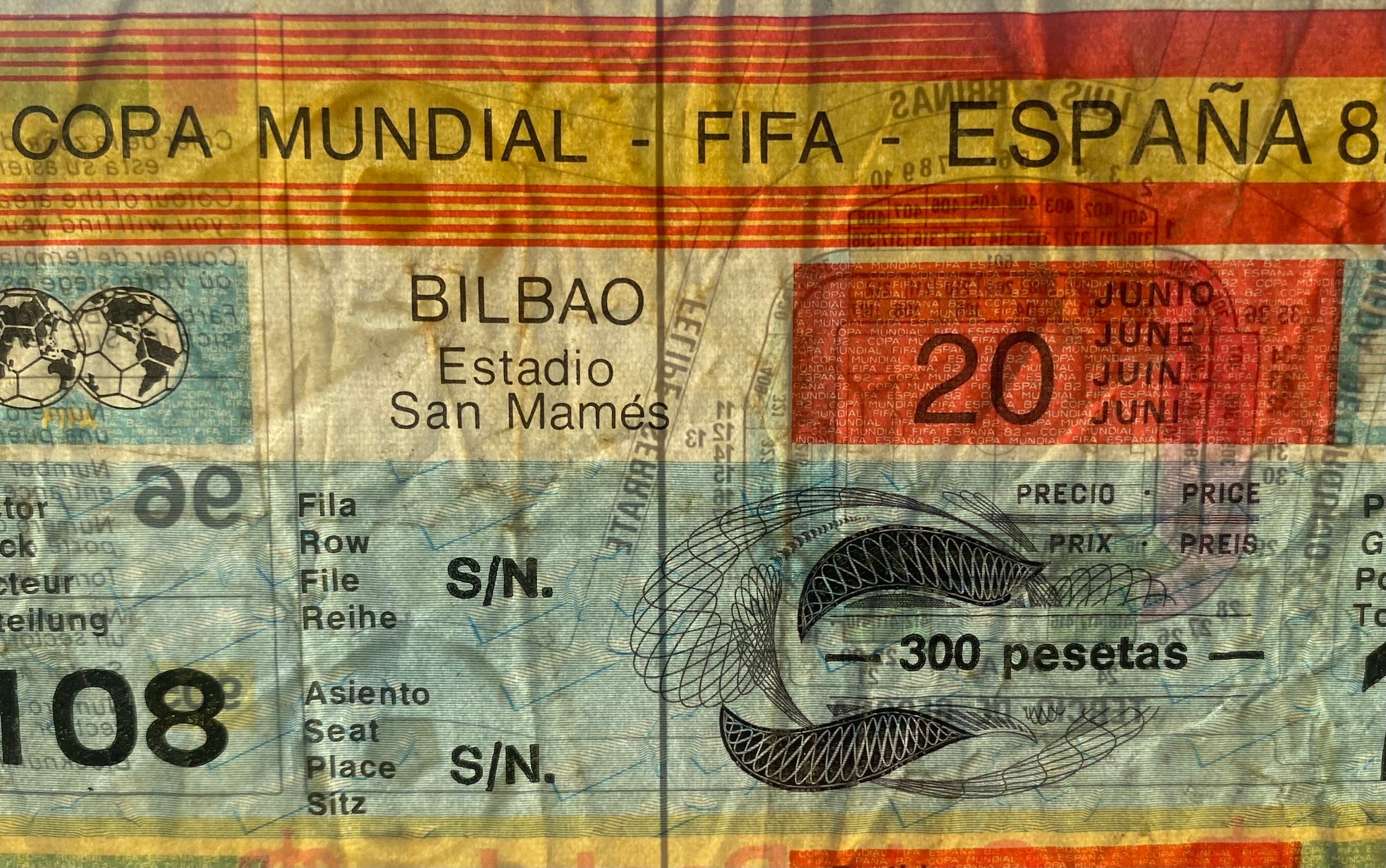 1982 ORIGINAL WORLD CUP 1ST ROUND TICKET ENGLAND V CZECHOSLOVAKIA @ BILBAO