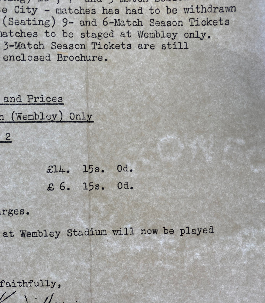 1966 WORLD CUP ORIGINAL OFFICIAL LETTER (TICKET SALES ENQUIRY) JULY 1965