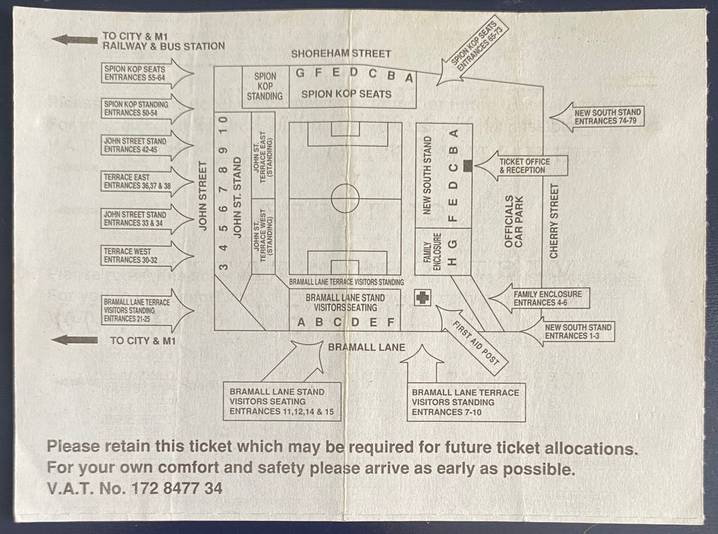 1992/93 ORIGINAL PREMIER LEAGUE TICKET SHEFFIELD UNITED V CHELSEA