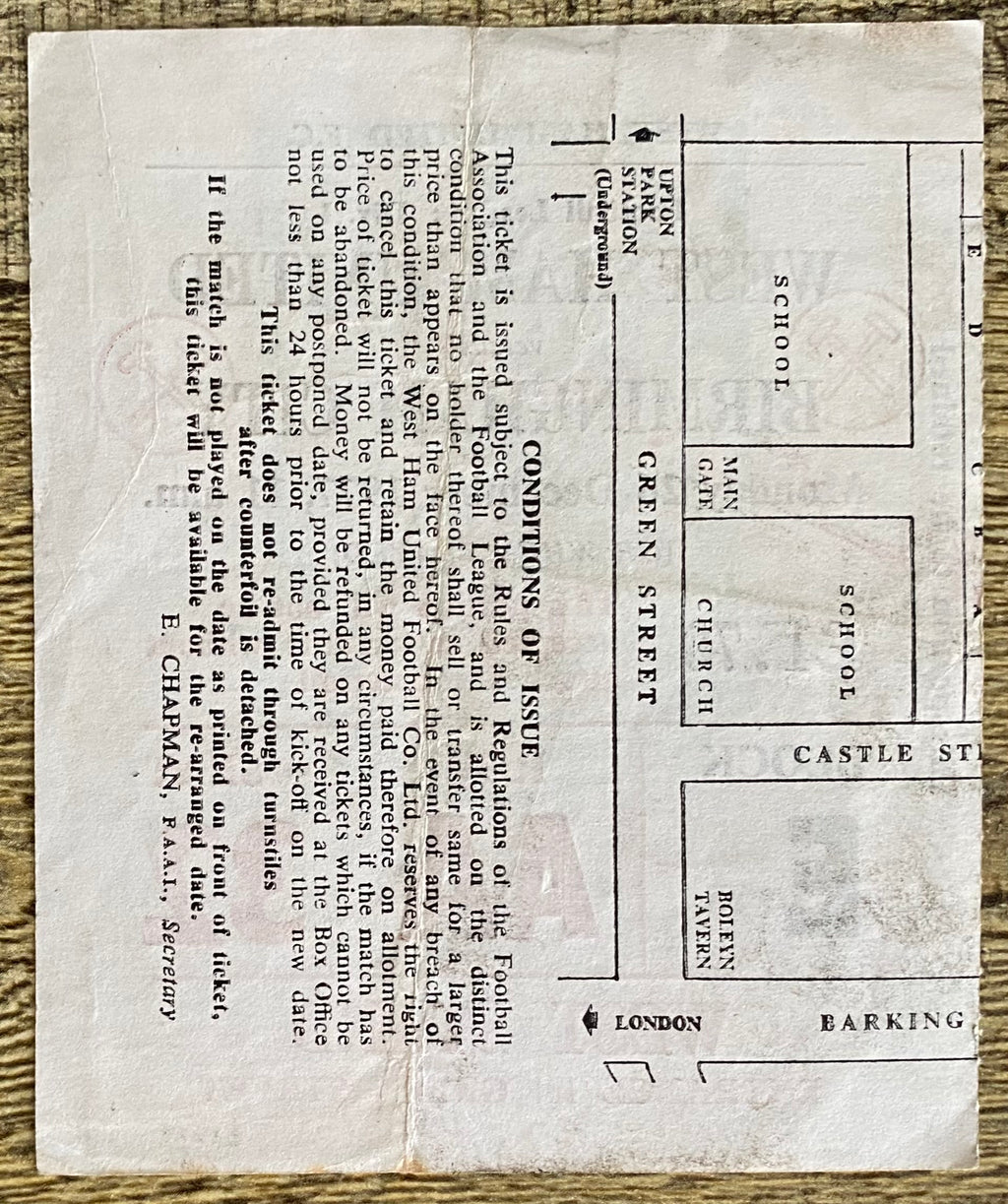 1977/78 ORIGINAL DIVISION ONE TICKET WEST HAM UNITED V BIRMINGHAM CITY