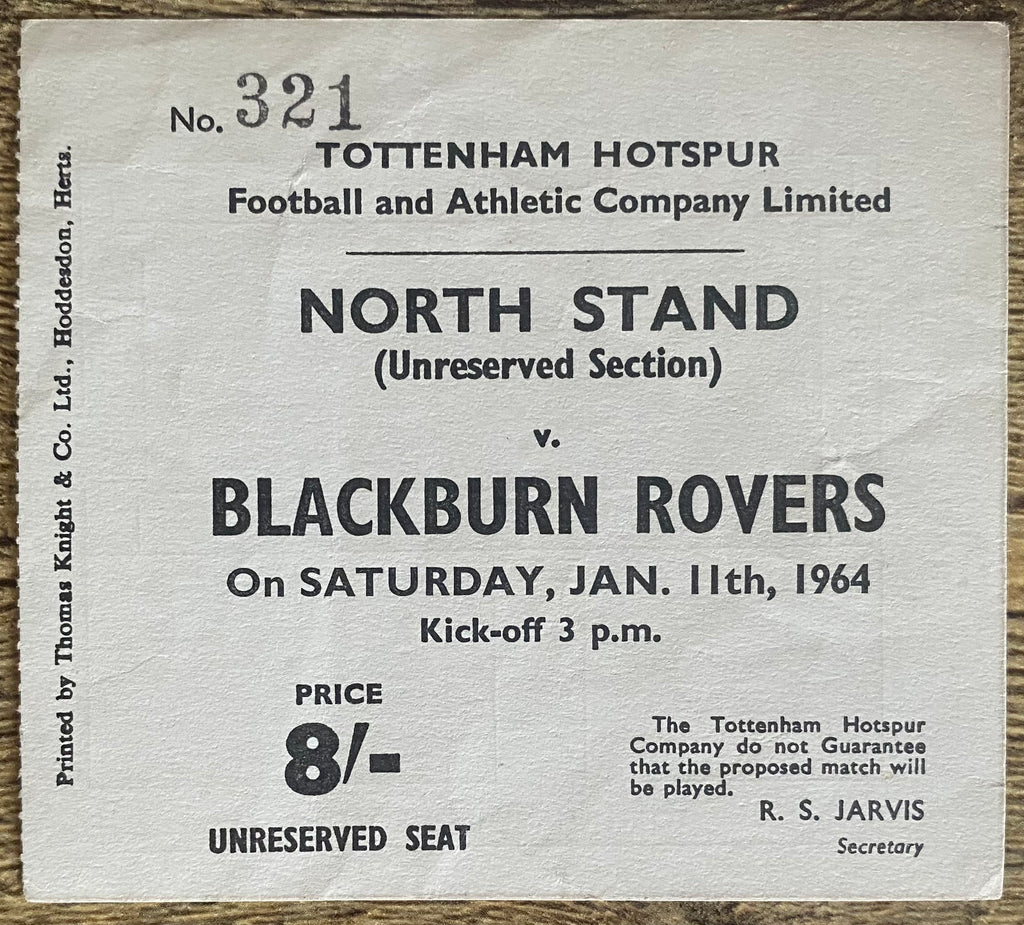 1963/64 ORIGINAL DIVISION ONE TICKET TOTTENHAM HOTSPUR V BLACKBURN ROVERS