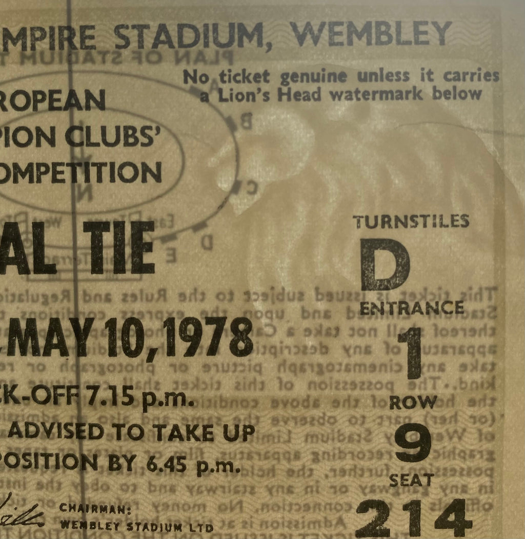 1978 ORIGINAL EUROPEAN CUP FINAL TICKET LIVERPOOL V FC BRUGES @ WEMBLEY