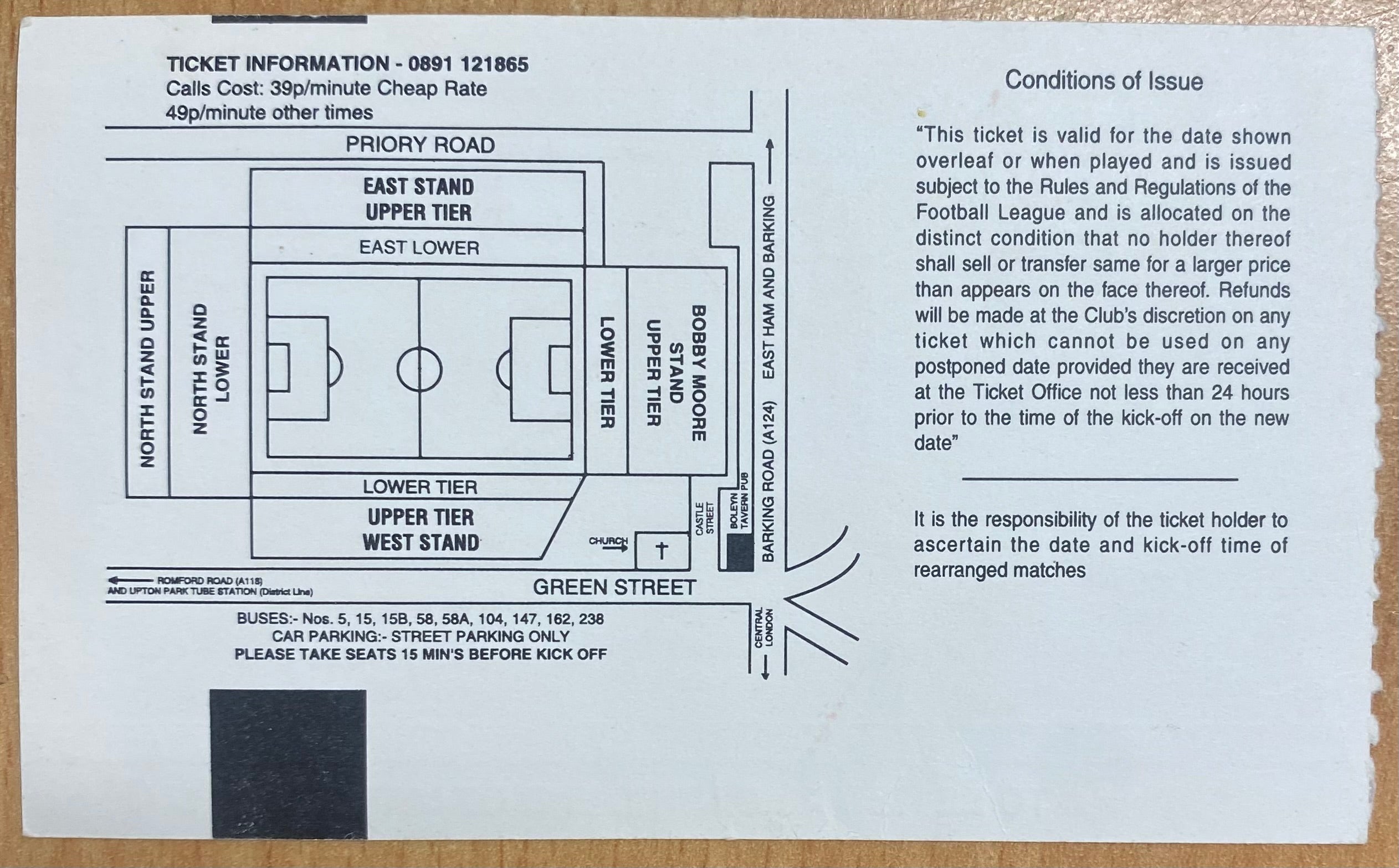 1994/95 ORIGINAL FA PREMIERSHIP TICKET WEST HAM UNITED V NORWICH CITY