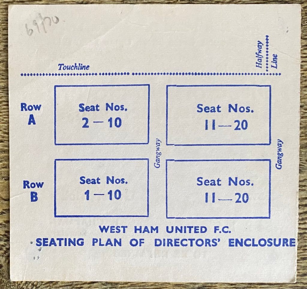 1969/70 ORIGINAL DIVISION ONE DIRECTORS TICKET WEST HAM UNITED V WOLVERHAMPTON WANDERERS