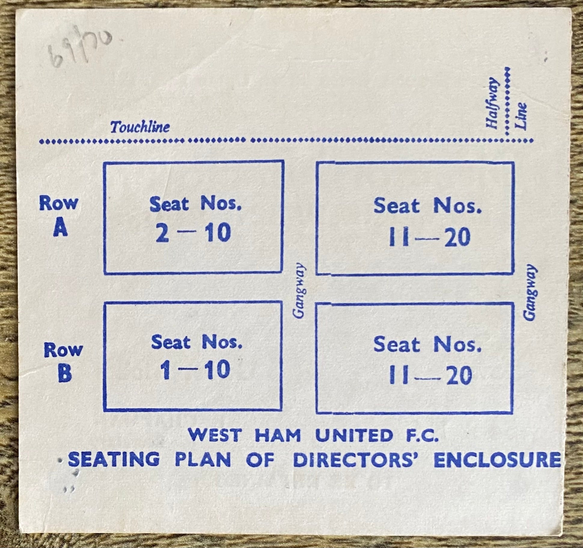 1969/70 ORIGINAL DIVISION ONE DIRECTORS TICKET WEST HAM UNITED V WOLVERHAMPTON WANDERERS