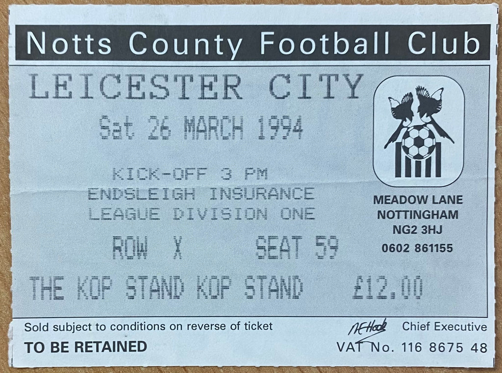 1993/94 ORIGINAL DIVISION 1 TICKET NOTTS COUNTY V LEICESTER CITY