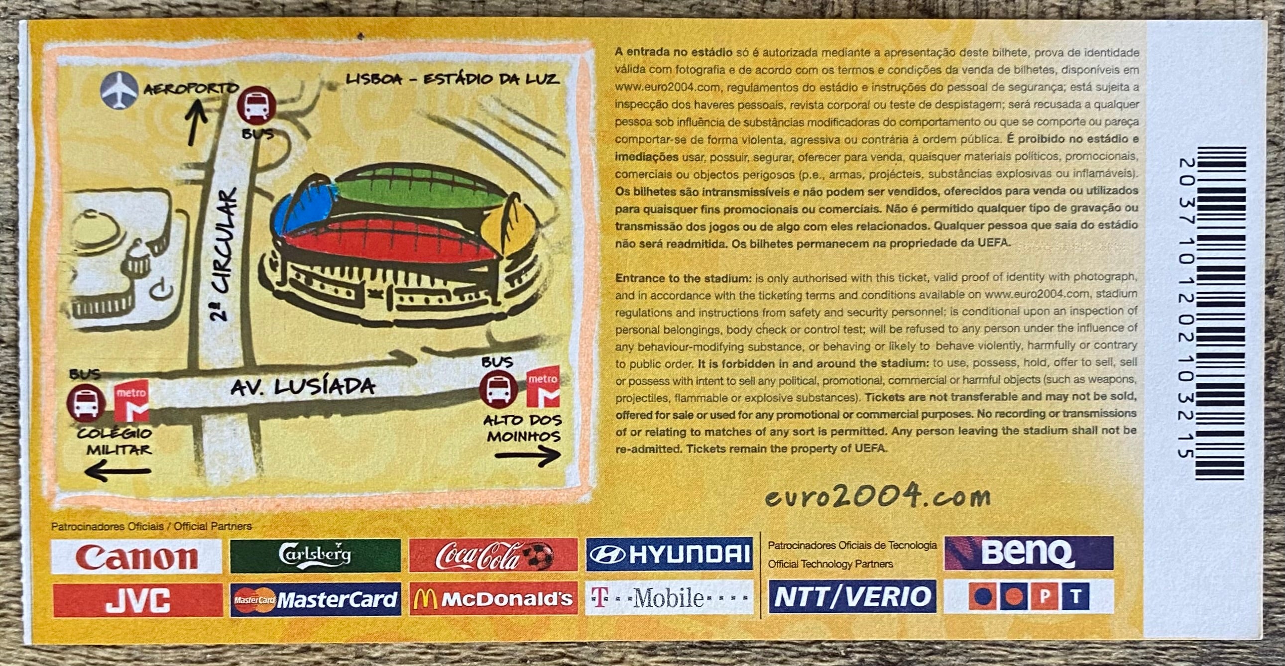 2004 ORIGINAL EUROPEAN CHAMPIONSHIPS TICKET ENGLAND V CROATIA @ LISBON