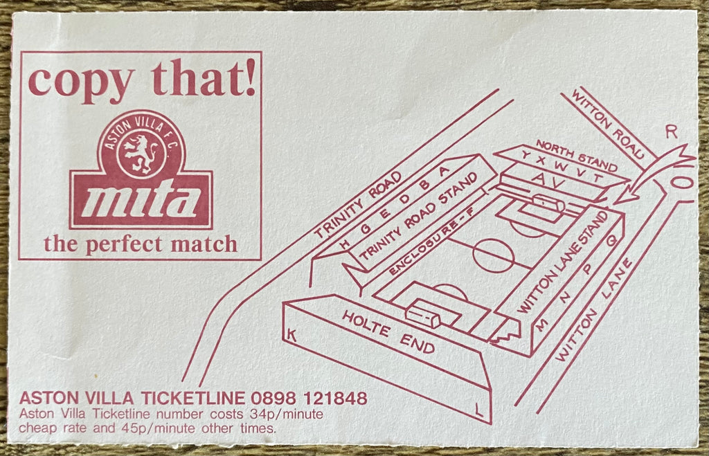 1992/93 ORIGINAL PREMIER LEAGUE TICKET ASTON VILLA V NOTTINGHAM FOREST