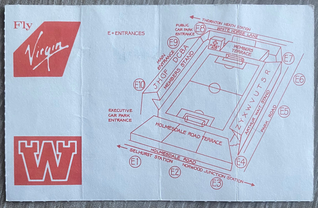 1990/91 ORIGINAL DIVISION ONE TICKET CRYSTAL PALACE V TOTTENHAM HOTSPUR