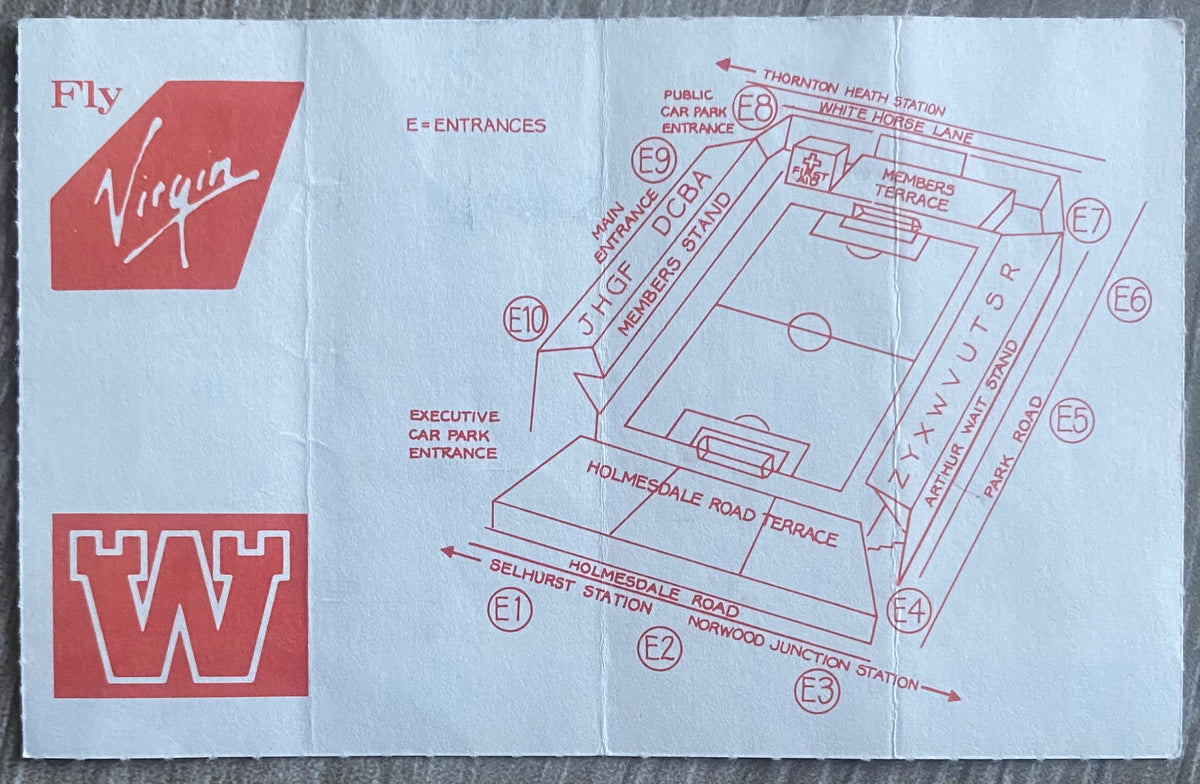 1990/91 ORIGINAL DIVISION ONE TICKET CRYSTAL PALACE V TOTTENHAM HOTSPUR