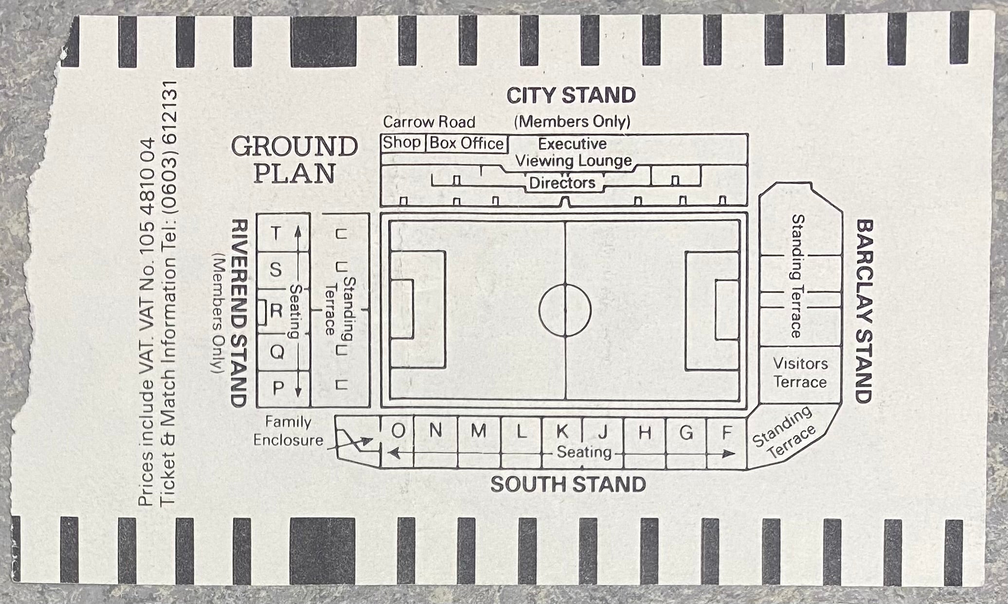 1987/88 ORIGINAL DIVISION ONE TICKET NORWICH CITY V WIMBLEDON