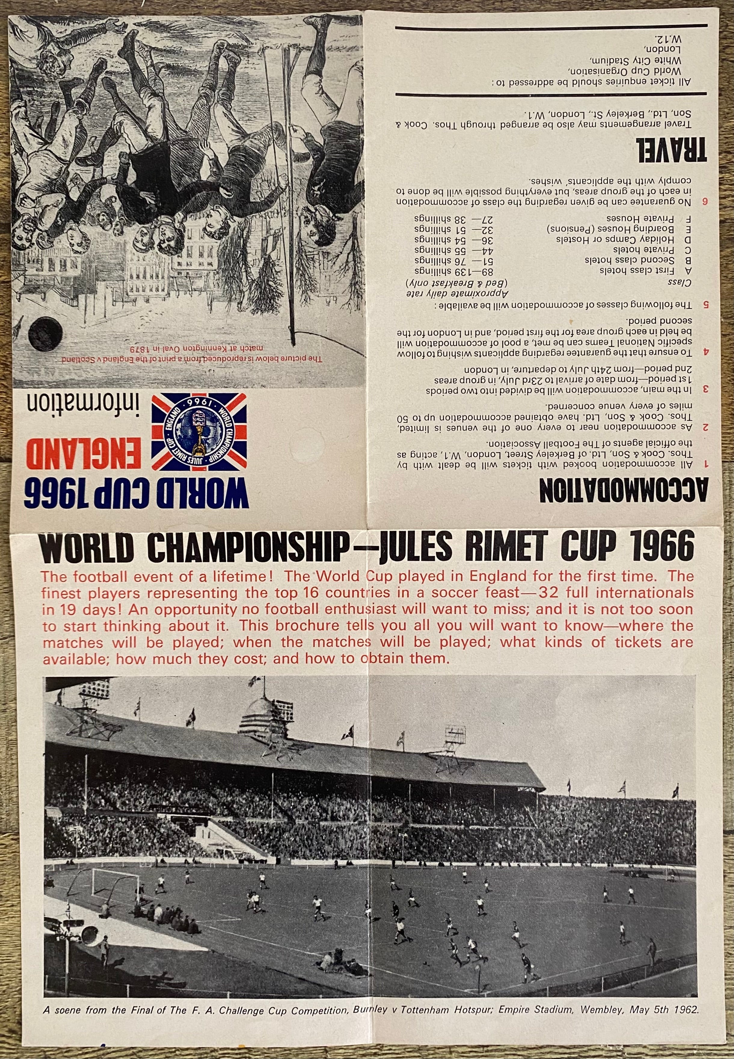 1966 WORLD CUP ORIGINAL OFFICIAL TICKET INFORMATION FOLD OUT BOOKLET