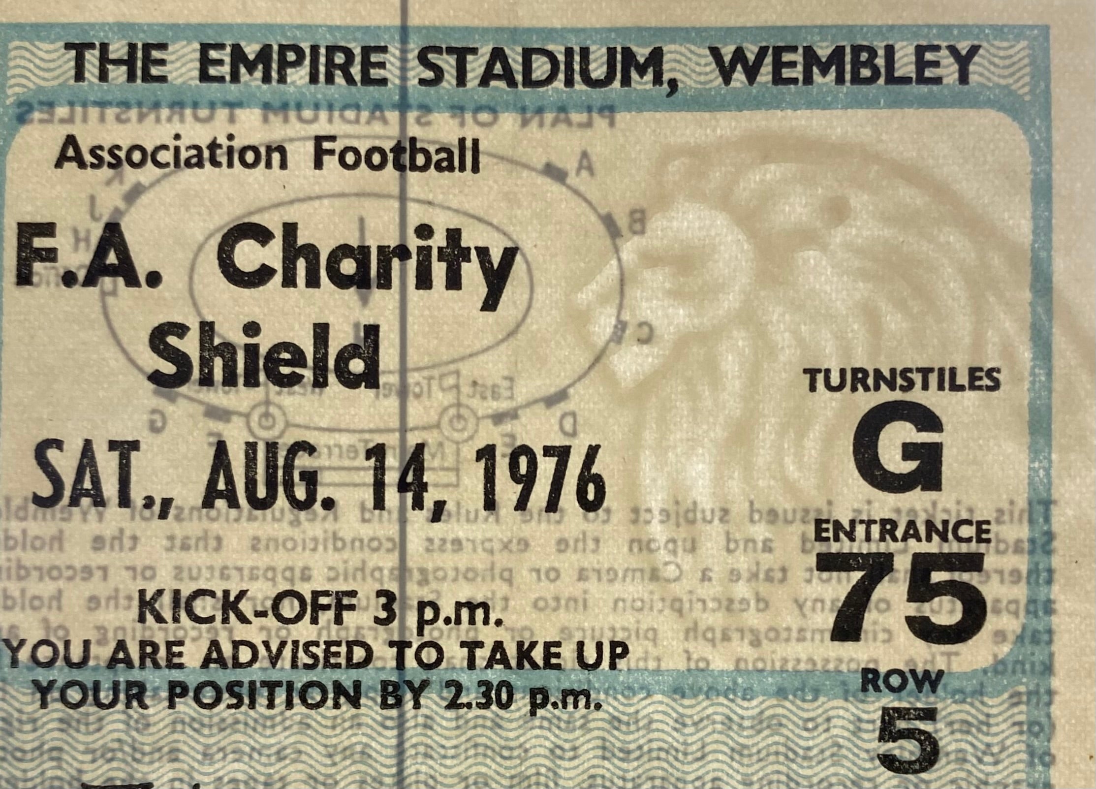 1976 ORIGINAL CHARITY SHIELD TICKET LIVERPOOL V SOUTHAMPTON