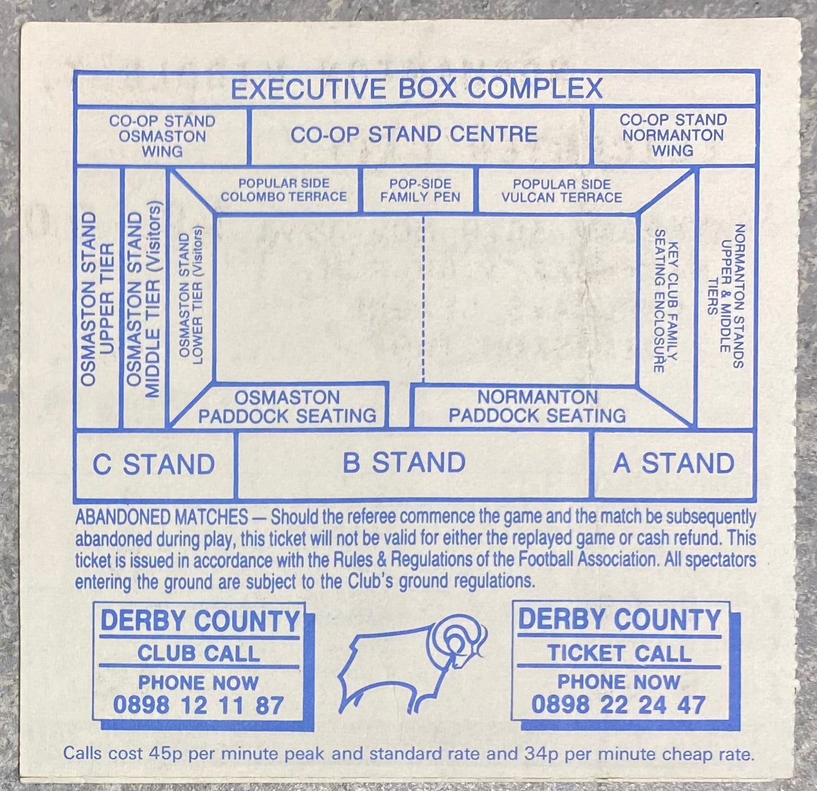 1991/92 ORIGINAL DIVISION TWO TICKET DERBY COUNTY V LEICESTER CITY