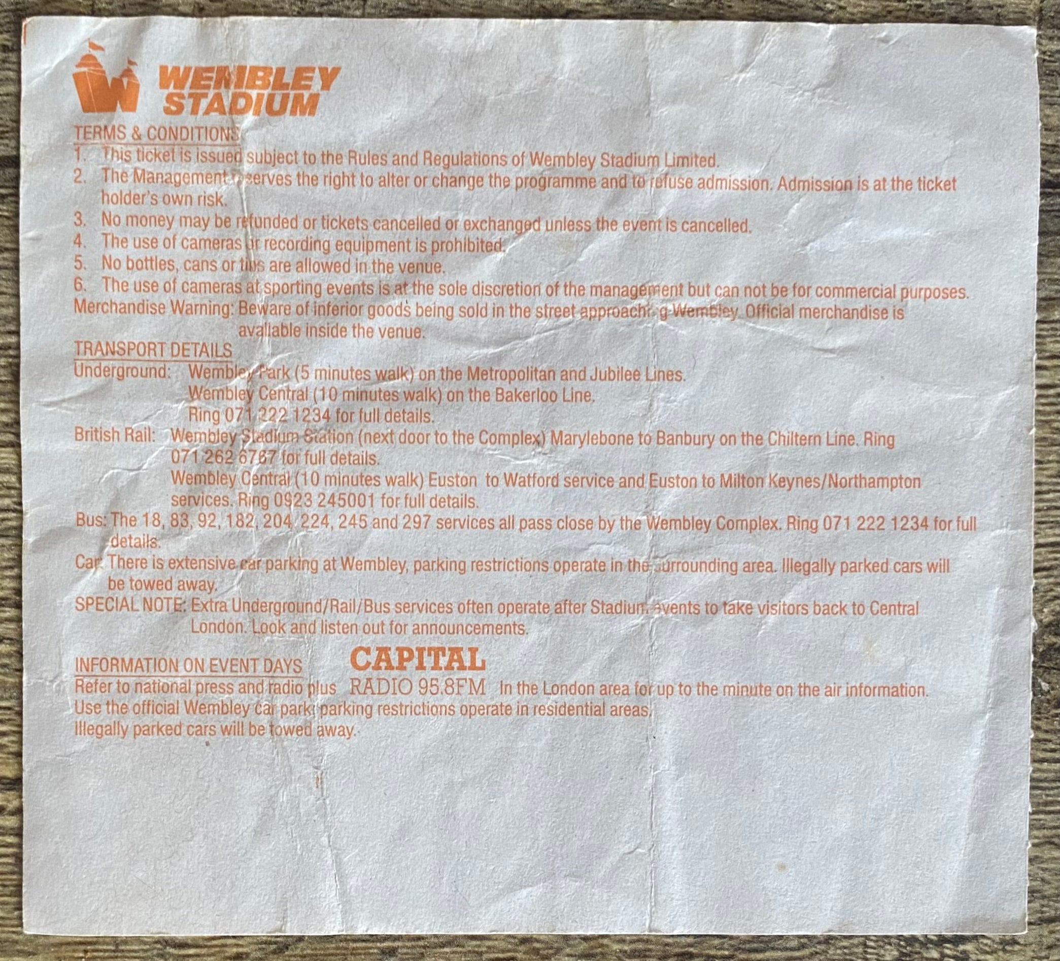 1994 ORIGINAL FA CUP SEMI FINAL TICKET CHELSEA V LUTON TOWN