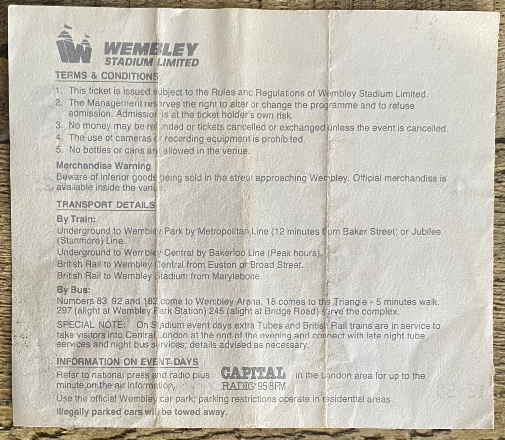 1989 ORIGINAL CHARITY SHIELD TICKET ARSENAL V LIVERPOOL