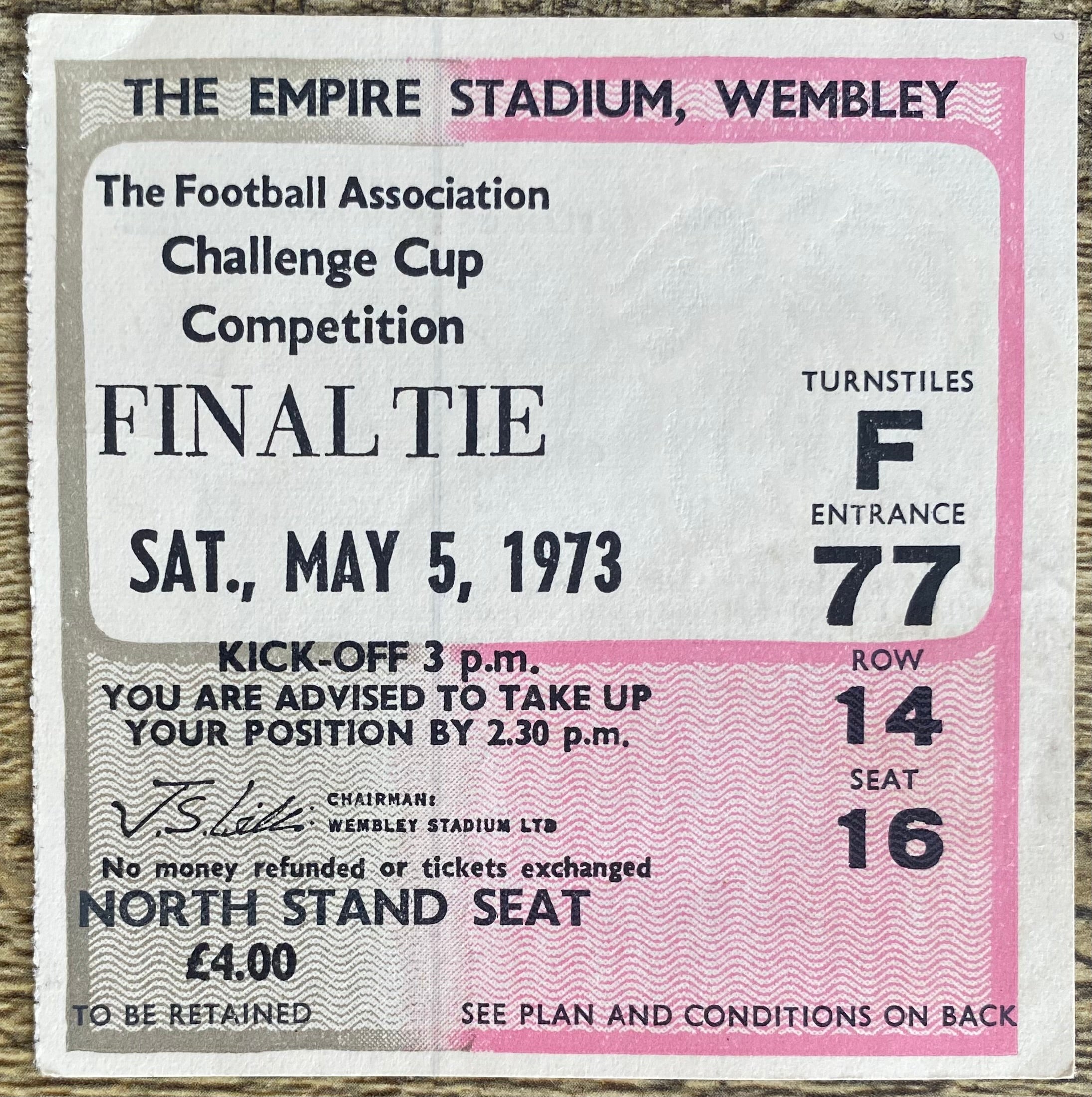 1973 ORIGINAL FA CUP FINAL TICKET SUNDERLAND V LEEDS UNITED