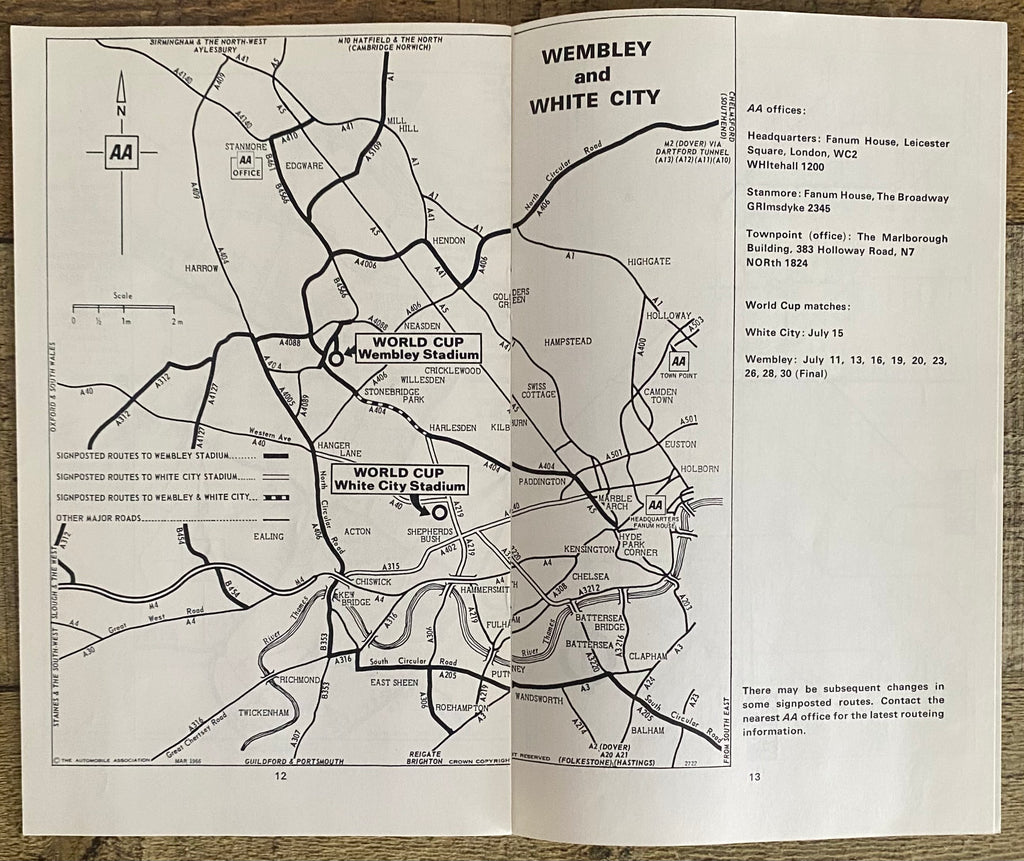 1966 WORLD CUP ORIGINAL OFFICIAL AA GUIDE TO HOST CITIES