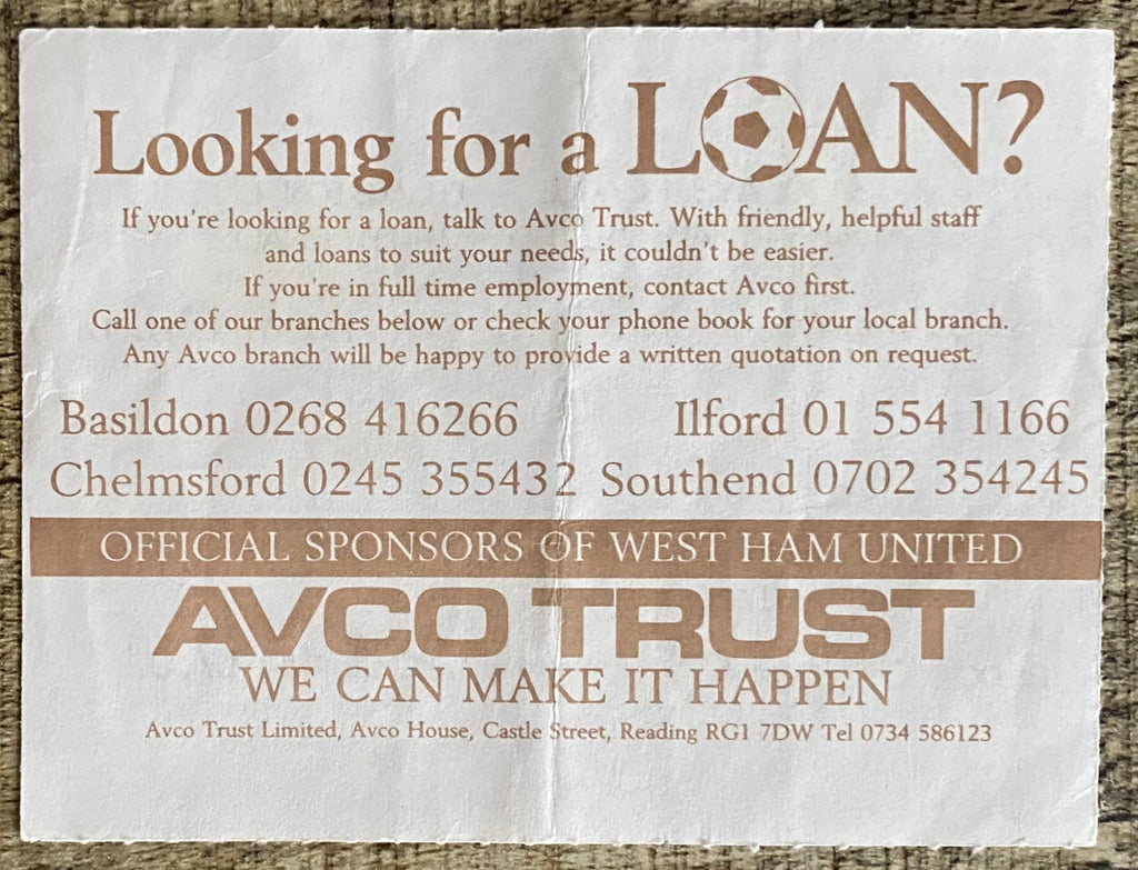 1988/89 ORIGINAL DIVISION ONE TICKET WEST HAM UNITED V MILLWALL
