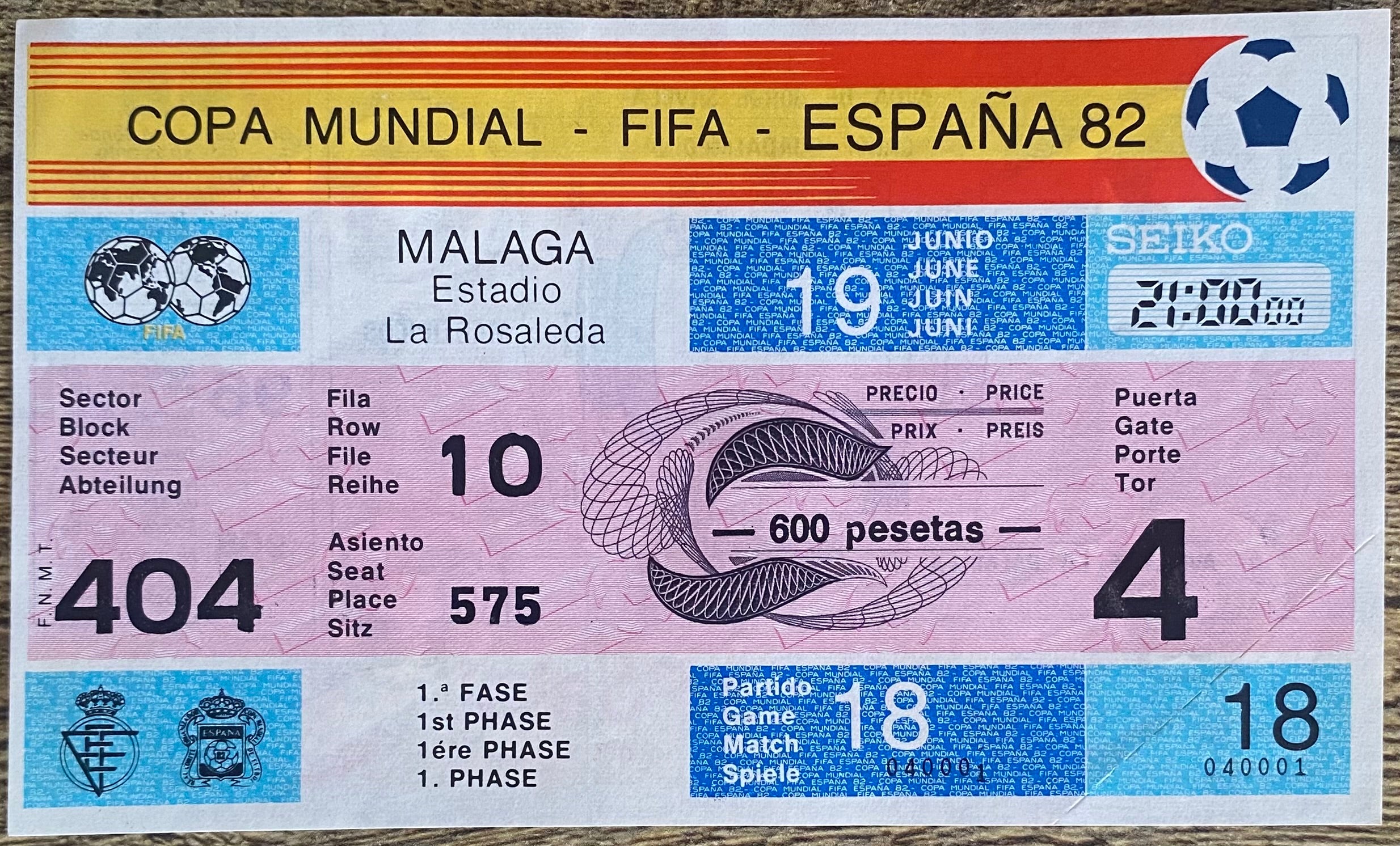 1982 ORIGINAL WORLD CUP 1ST ROUND UNUSED TICKET SCOTLAND V NEW ZEALAND @ MALAGA
