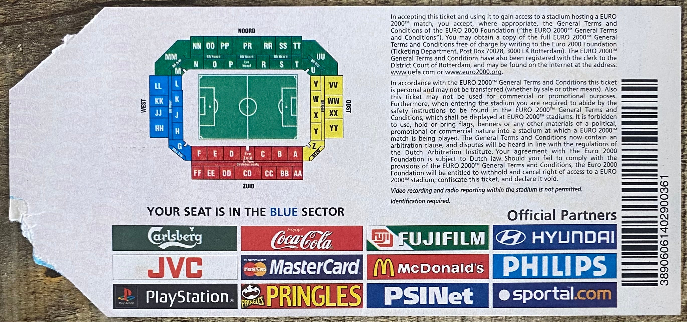 2000 ORIGINAL EUROPEAN CHAMPIONSHIPS EURO 2000 TICKET PORTUGAL V ENGLAND @ EINDHOVEN