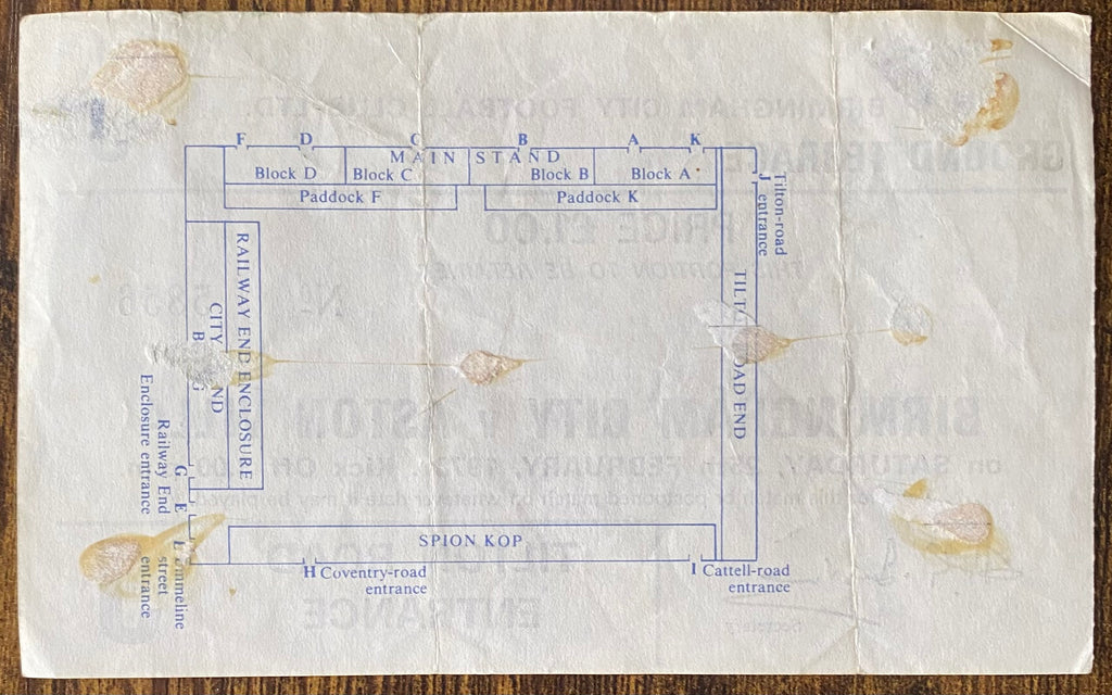 1977/78 ORIGINAL DIVISION 1 TICKET BIRMINGHAM CITY V ASTON VILLA