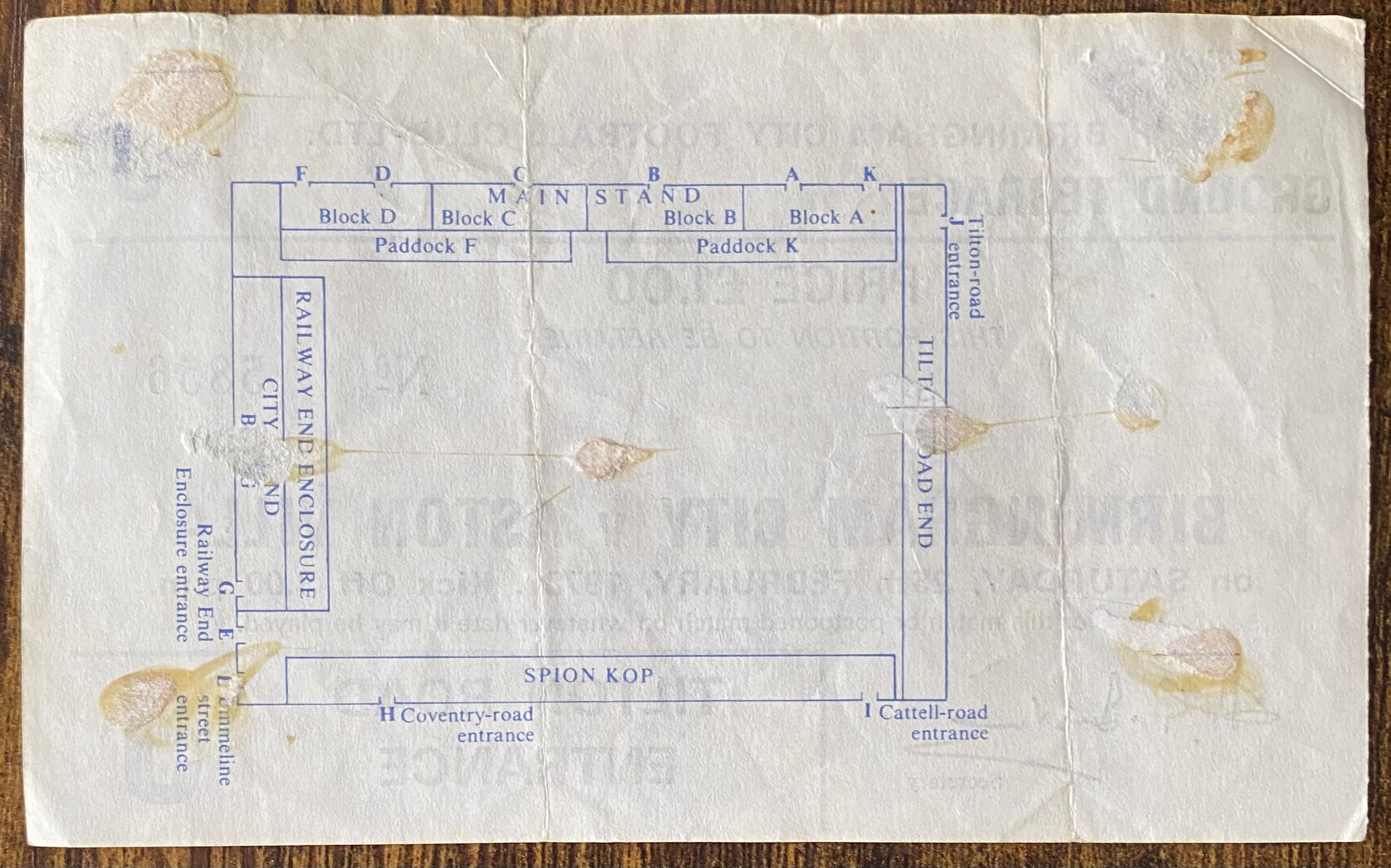 1977/78 ORIGINAL DIVISION 1 TICKET BIRMINGHAM CITY V ASTON VILLA