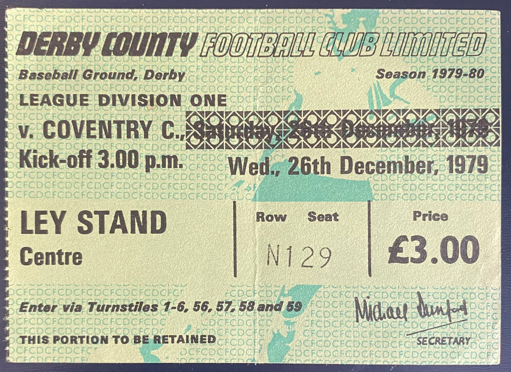 1979/80 ORIGINAL DIVISION 1 TICKET DERBY COUNTY V COVENTRY CITY