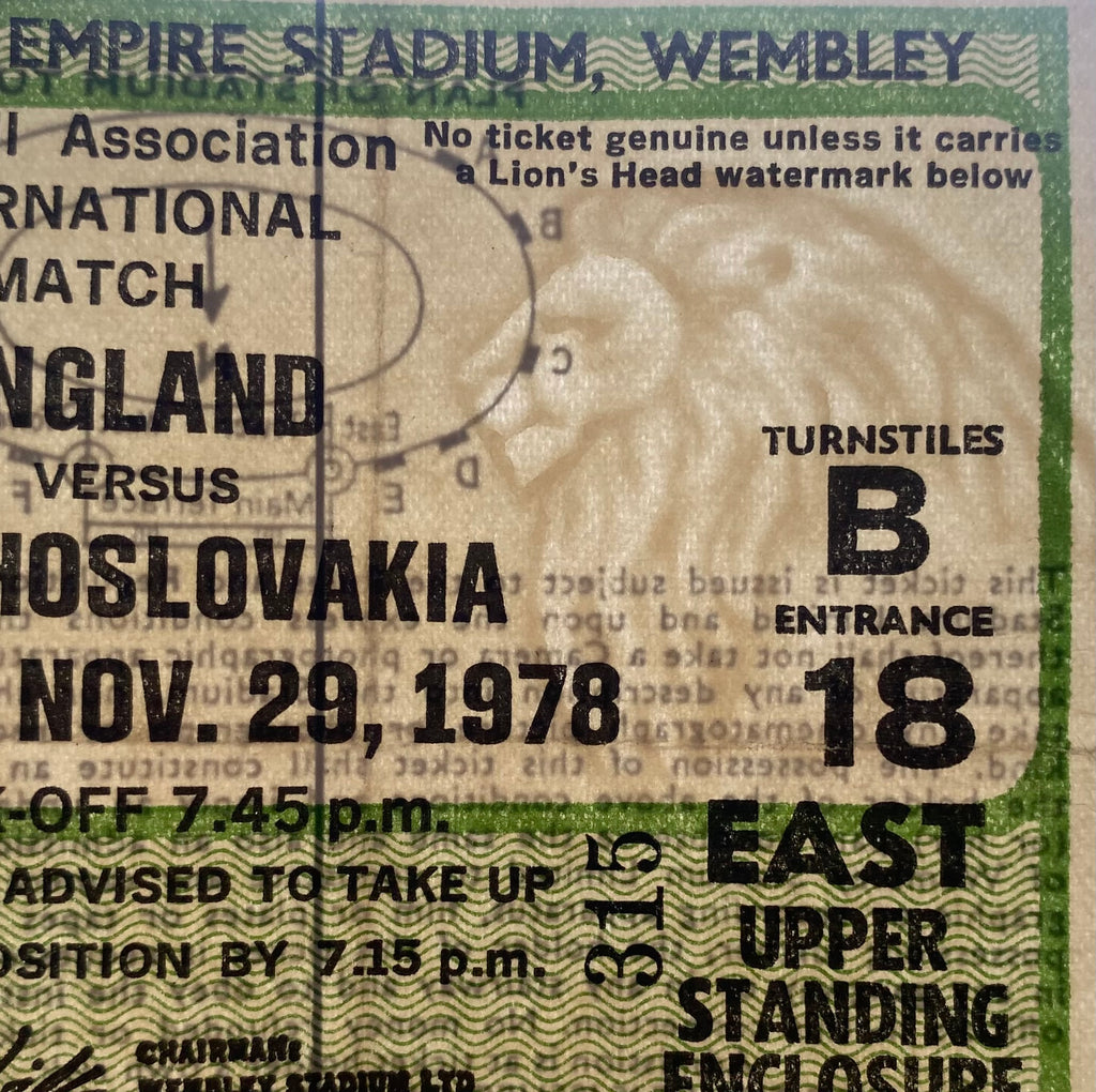 1978 ORIGINAL INTERNATIONAL TICKET ENGLAND V CZECHOSLOVAKIA