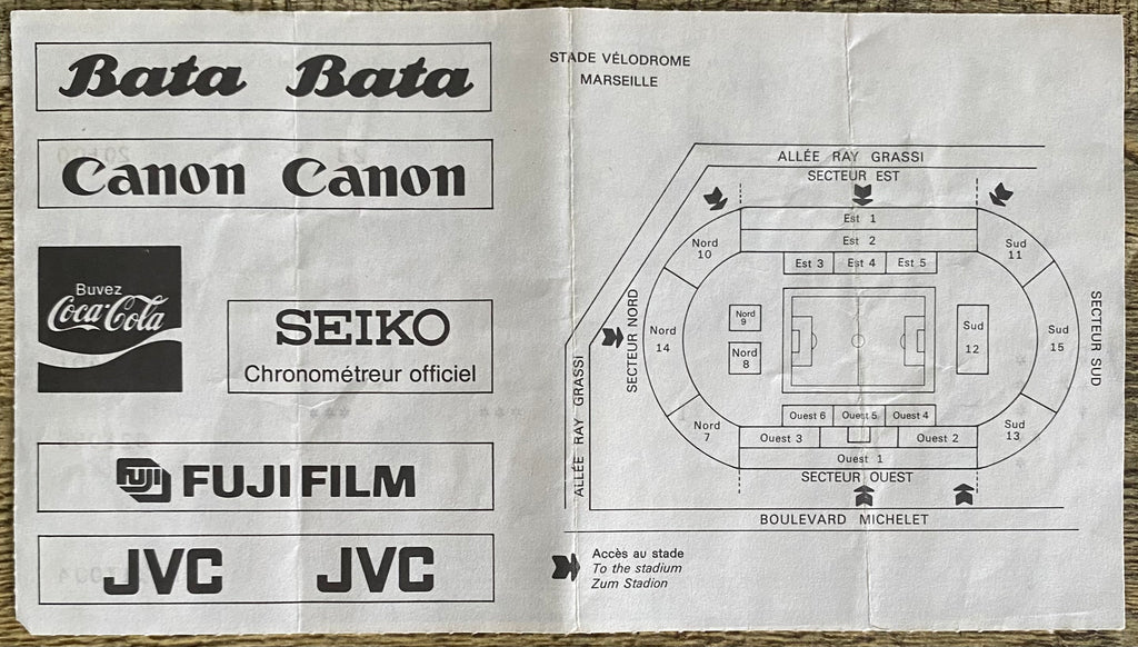 1984 ORIGINAL EURO 84 SEMI FINAL TICKET FRANCE V PORTUGAL @ MARSIELLE