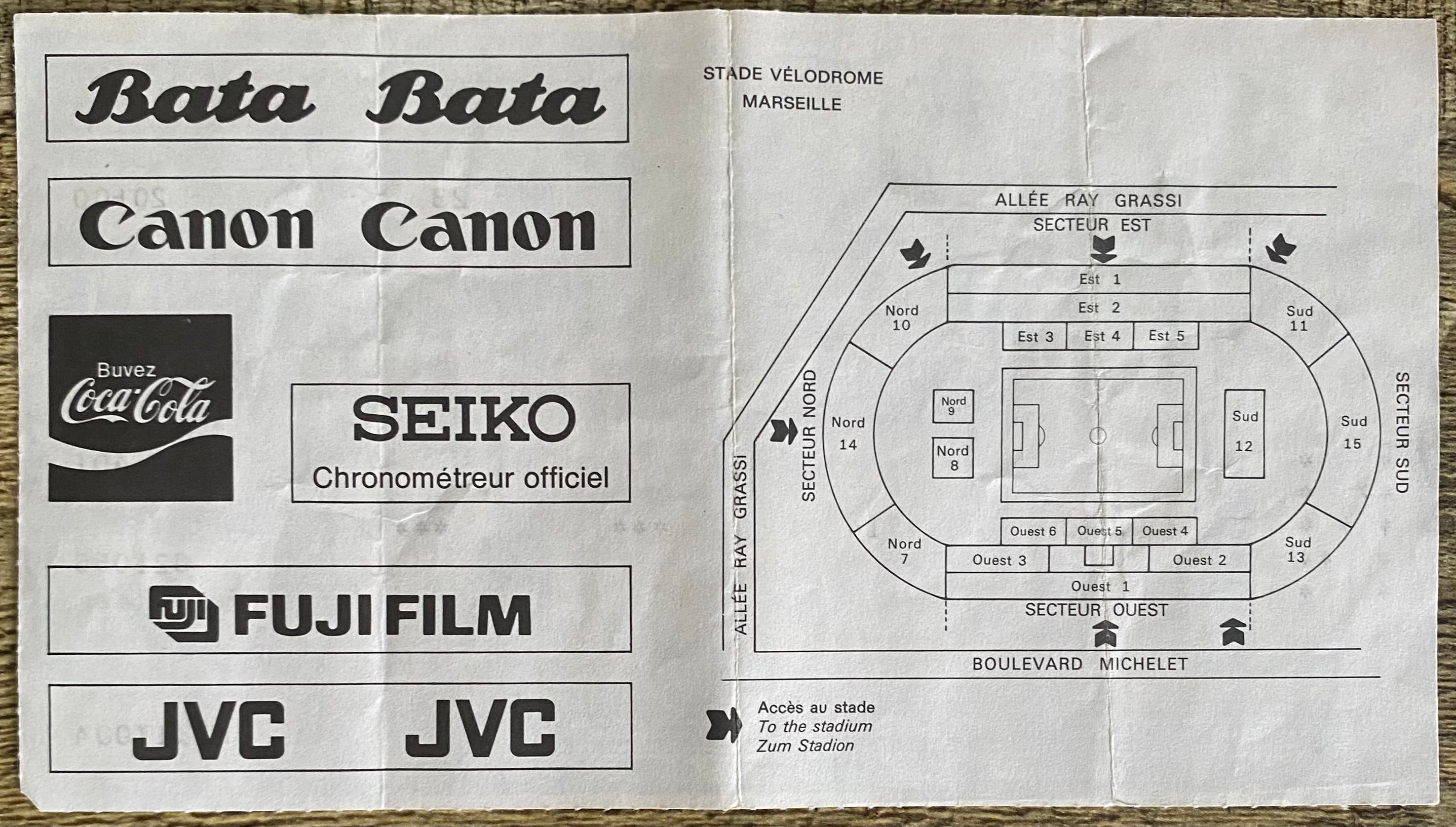 1984 ORIGINAL EURO 84 SEMI FINAL TICKET FRANCE V PORTUGAL @ MARSIELLE