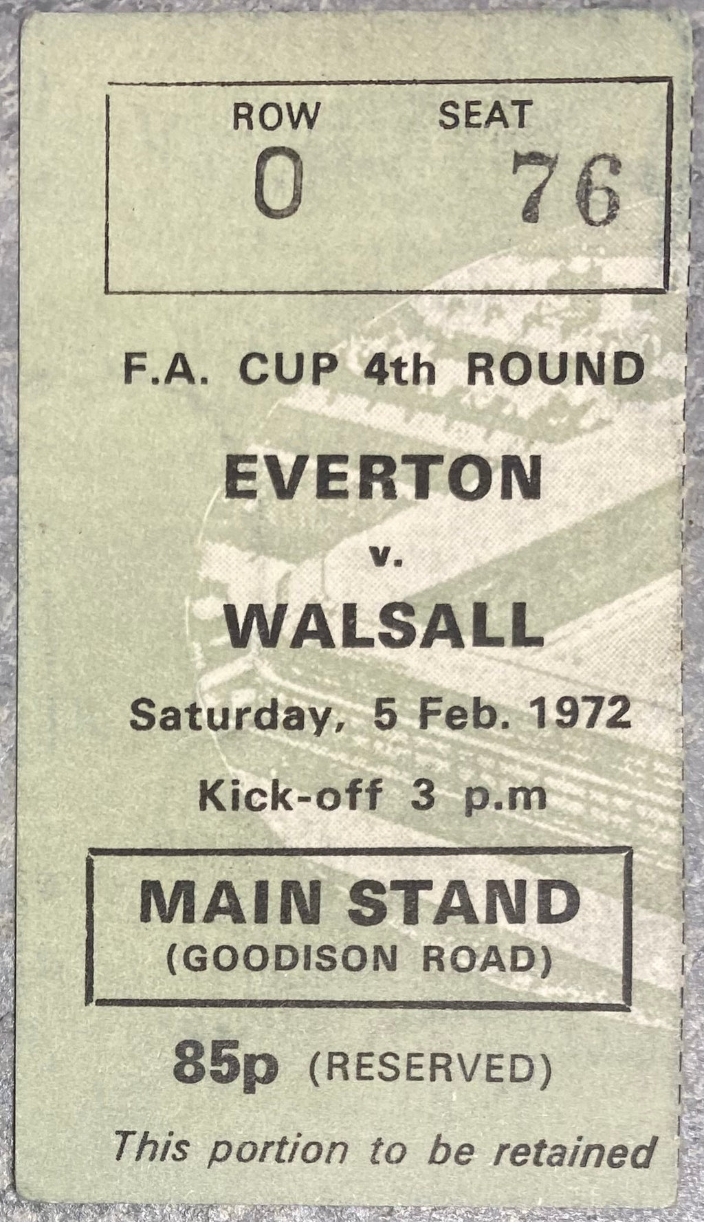 1971/72 ORIGINAL FA CUP 4TH ROUND TICKET EVERTON V WALSALL