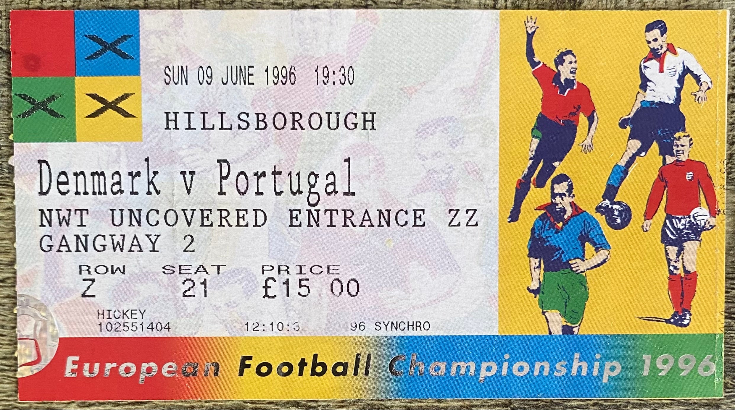 1996 ORIGINAL EUROPEAN CHAMPIONSHIPS EURO 96 TICKET DENMARK V PORTUGAL @ HILLSBOROUGH