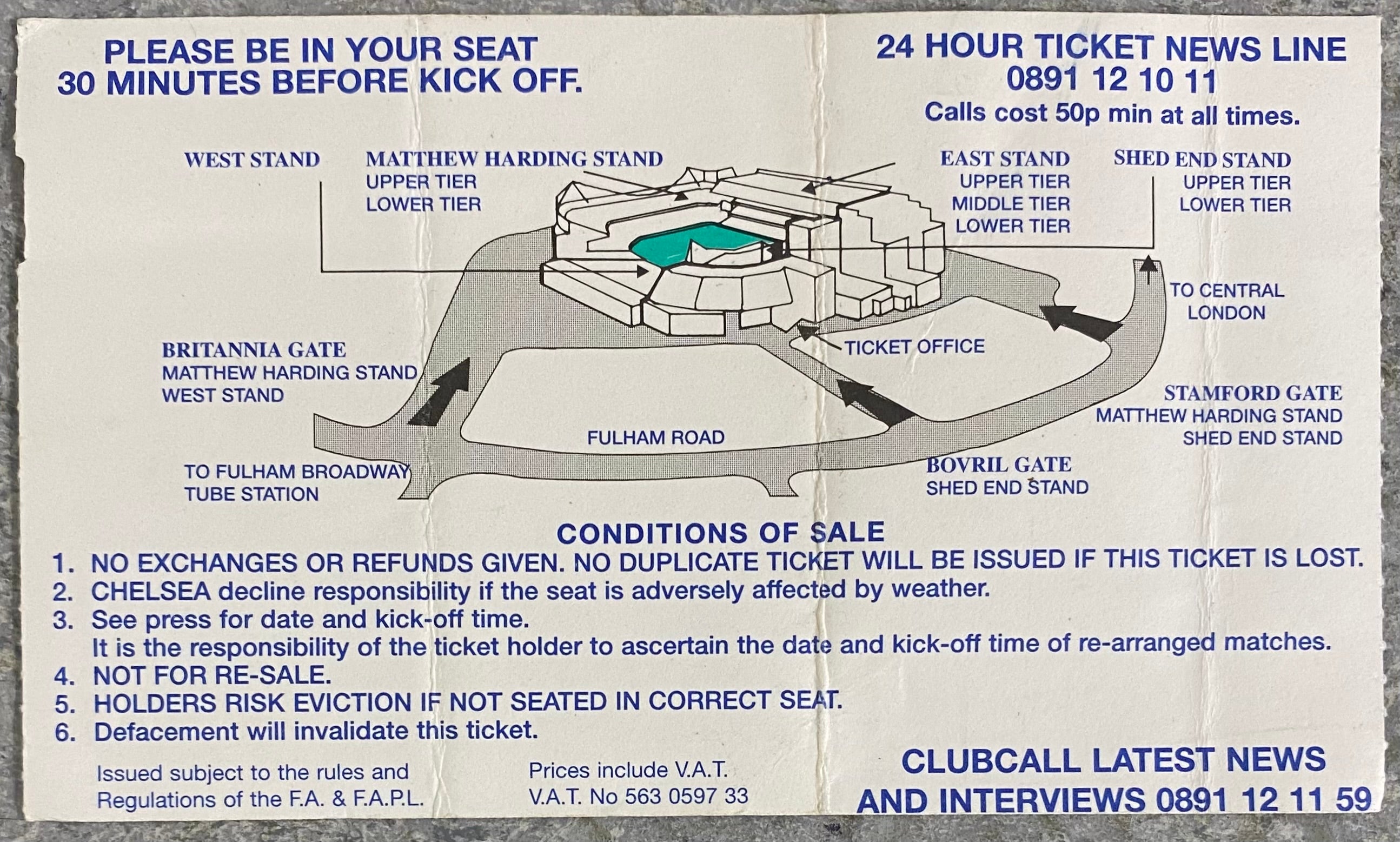 1999/2000 ORIGINAL DENNIS WISE TESTIMONIAL TICKET CHELSEA V BOLOGNA