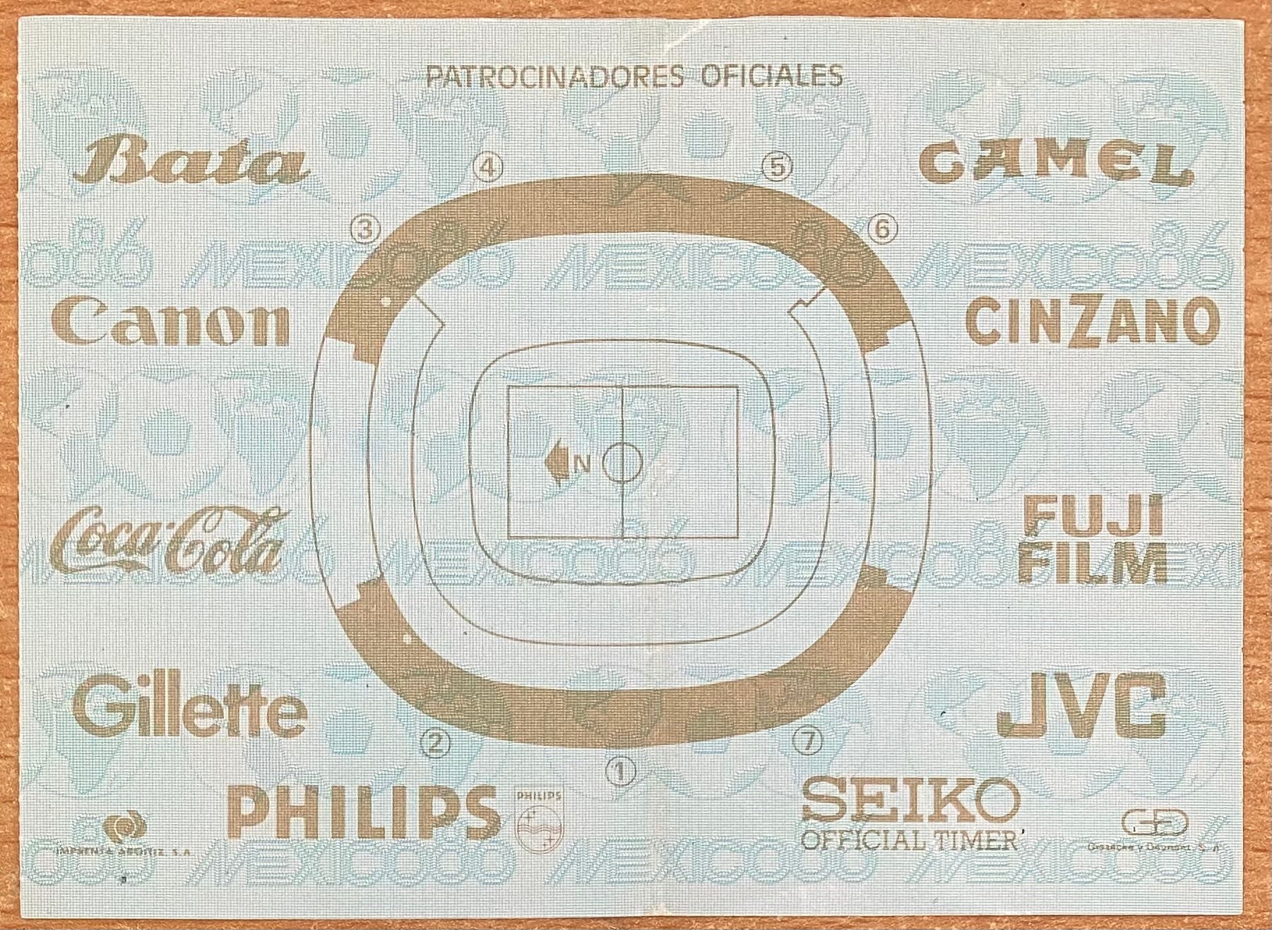 1986 ORIGINAL WORLD CUP 1ST ROUND OPENING GAME TICKET ITALY V BULGARIA @ MEXICO CITY
