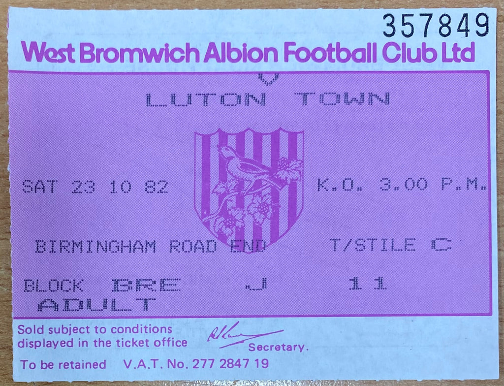 1982/83 ORIGINAL DIVISION 1 TICKET WEST BROMWICH ALBION V LUTON TOWN