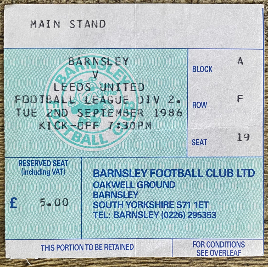 1986/87 ORIGINAL DIVISION TWO TICKET BARNSLEY V LEEDS UNITED
