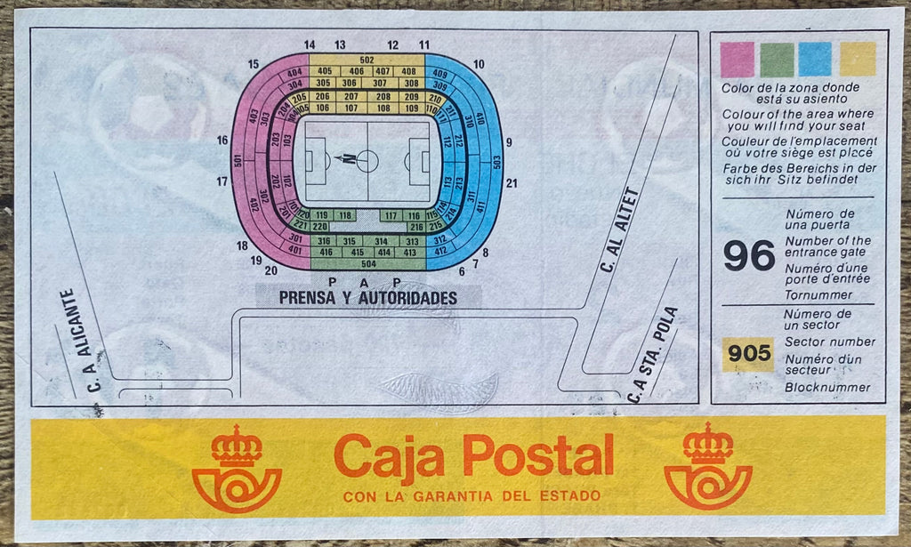1982 ORIGINAL WORLD CUP 1ST ROUND UNUSED TICKET BELGIUM V HUNGARY @ ELCHE