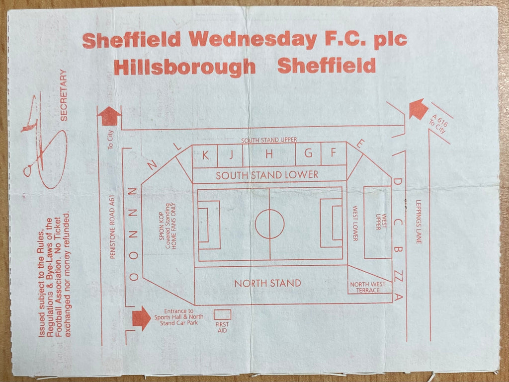 1992/93 ORIGINAL PREMIER LEAGUE TICKET SHEFFIELD WEDNESDAY V NOTTINGHAM FOREST