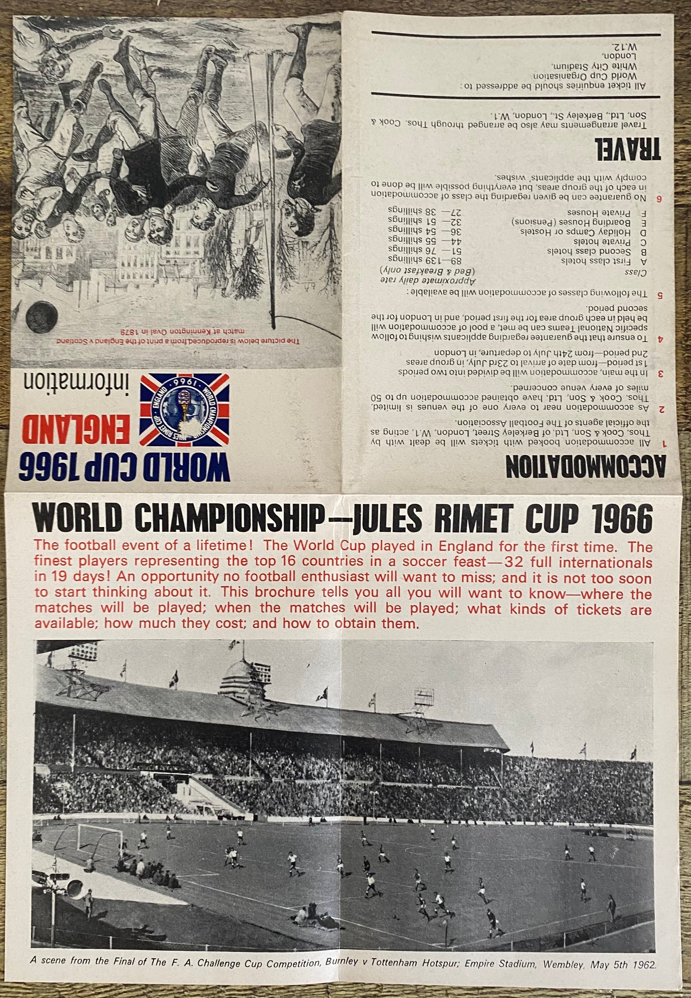 1966 WORLD CUP ORIGINAL OFFICIAL TICKET INFORMATION FOLD OUT BOOKLET