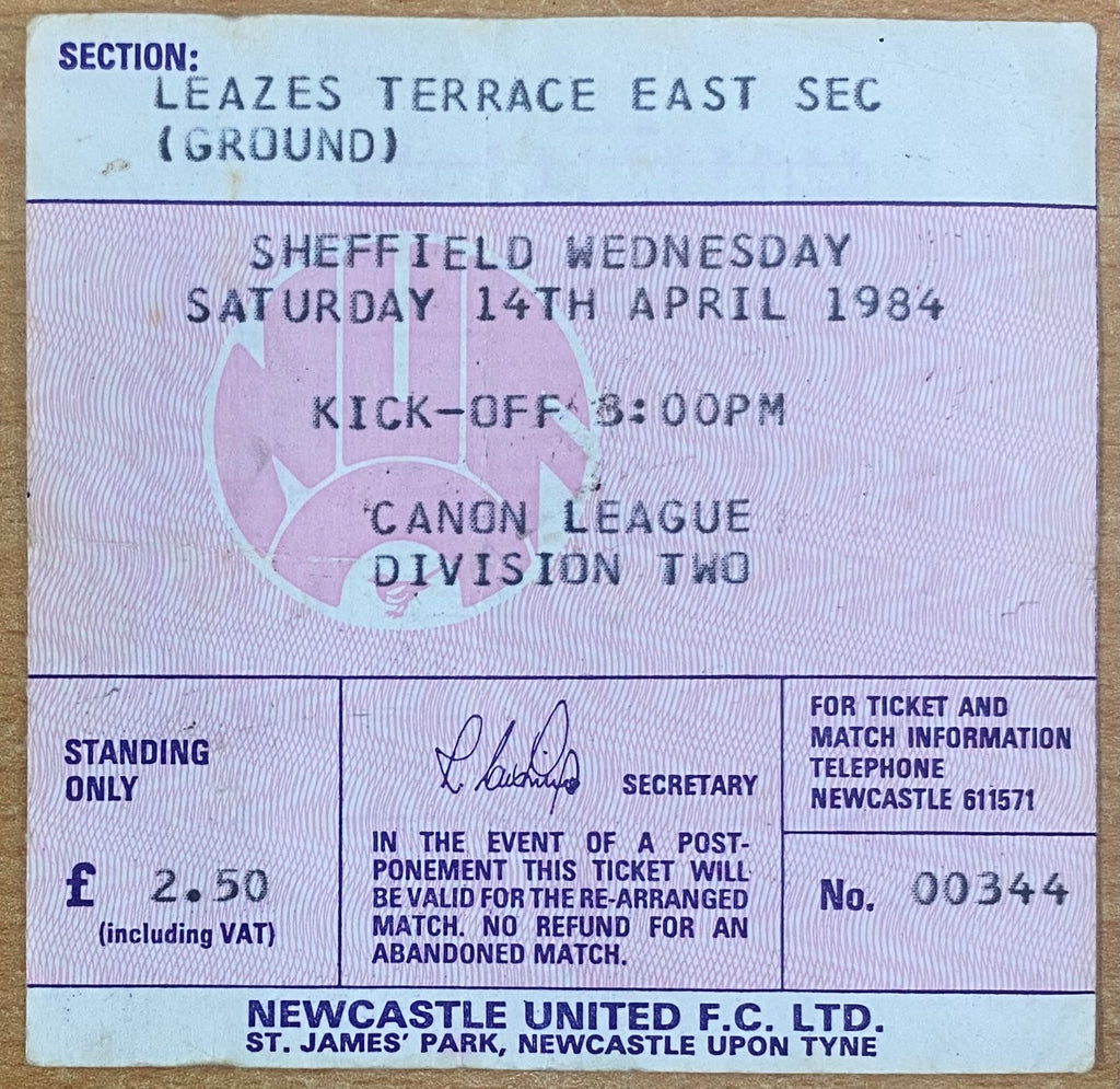 1983/84 ORIGINAL DIVISION 2 TICKET NEWCASTLE UNITED V SHEFFIELD WEDNESDAY