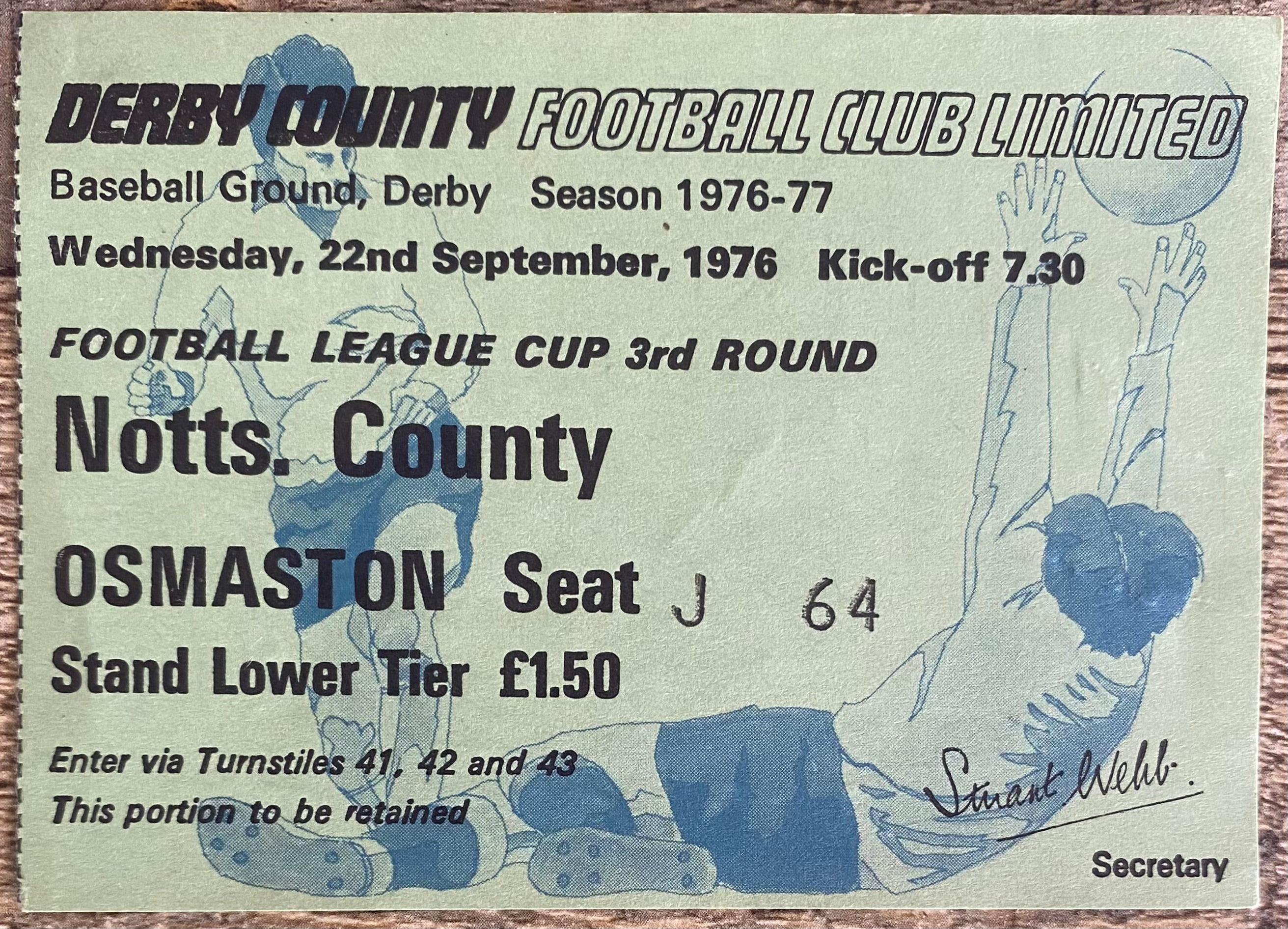 1976/77 ORIGINAL LEAGUE CUP 3RD ROUND TICKET DERBY COUNTY V NOTTS COUNTY