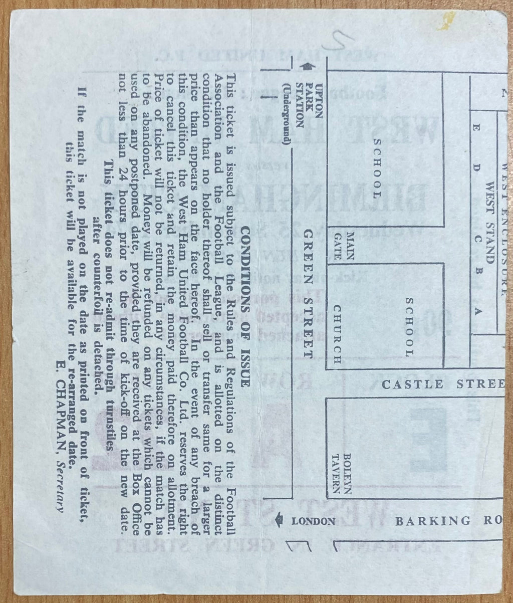 1974/75 ORIGINAL DIVISION ONE TICKET WEST HAM UNITED V BIRMINGHAM CITY