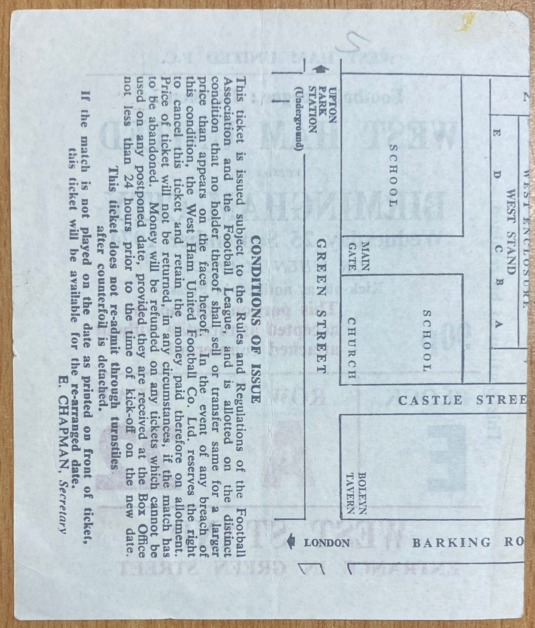 1974/75 ORIGINAL DIVISION ONE TICKET WEST HAM UNITED V BIRMINGHAM CITY