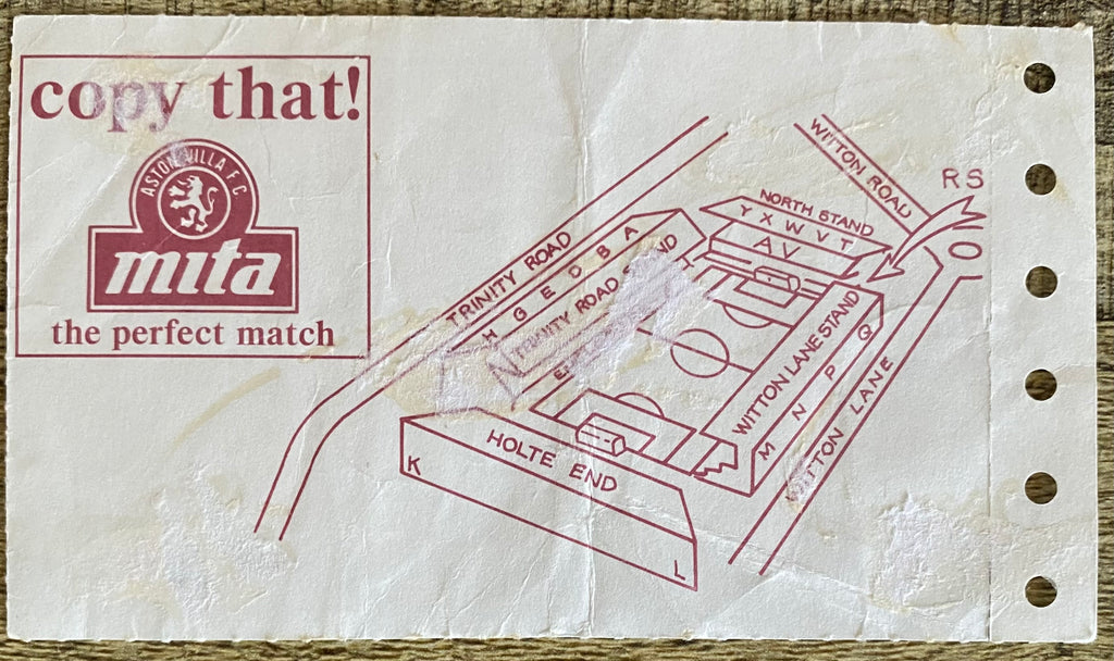 1990/91 ORIGINAL DIVISION 1 TICKET ASTON VILLA V MANCHESTER CITY