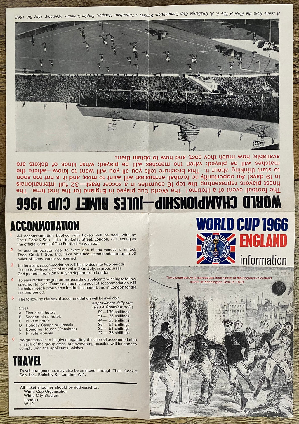 1966 WORLD CUP ORIGINAL OFFICIAL TICKET INFORMATION FOLD OUT BOOKLET