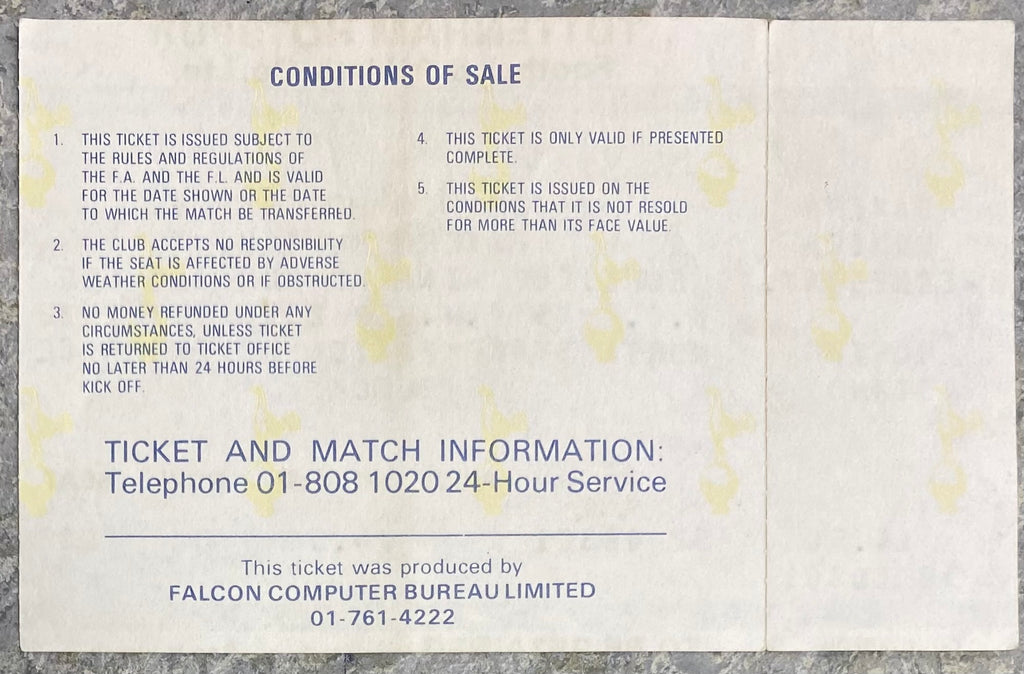 1982/83 ORIGINAL EUROPEAN CUP WINNERS CUP 2ND ROUND 1ST LEG UNUSED TICKET TOTTENHAM HOTSPUR V BAYERN MUNICH