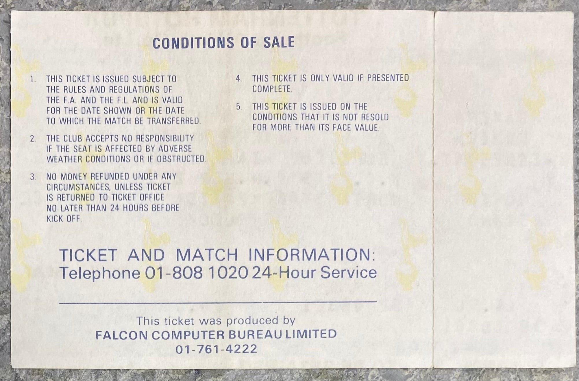 1982/83 ORIGINAL EUROPEAN CUP WINNERS CUP 2ND ROUND 1ST LEG UNUSED TICKET TOTTENHAM HOTSPUR V BAYERN MUNICH